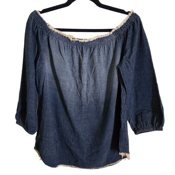 Anthropologie Cloth & Stone Brushed Cotton Chambray Peasant Top Size M - Picture 1 of 7